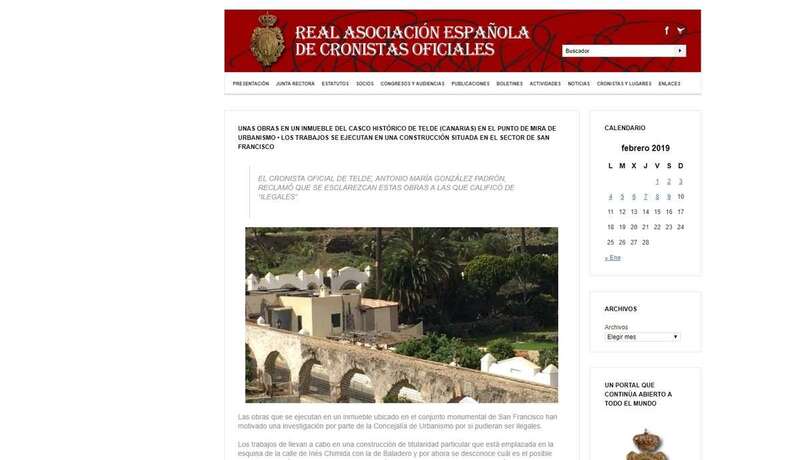 Noticia publicada por la web de la asociación española de cronistas oficiales (Foto TA)